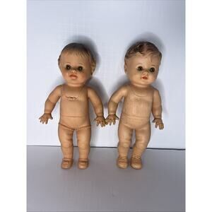 Vintage 1950's Sun Rubber Tod-L-Dee Girl And Boy Doll with Squeaker 10"